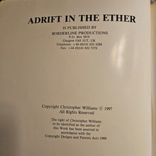 Back cover of a book titled 'Adrift in the Ether' with publisher information.