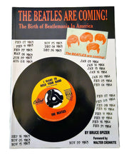 Book cover of 'The Beatles Are Coming!' with vinyl record design