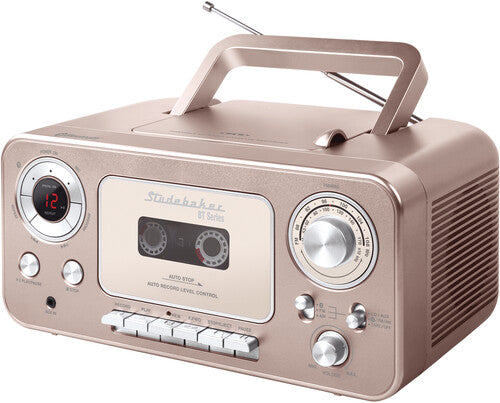 Studebaker SB2135BTRG Bluetooth Portable CD Player Radio Cassette Player (Rose Gold)