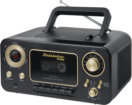 Studebaker SB2135BTBG Bluetooth Portable CD Player Radio and Cassette Player (Black/Gold)