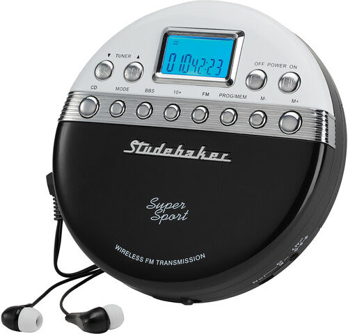 Studebaker SB3705BW CD Player FM Radio Anti-Skip and FM Transmitter (Black/White)
