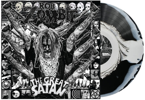 the album cover for Rob Zombie - The Great Satan [Indie Exclusive Black and White Swirl Vinyl]
