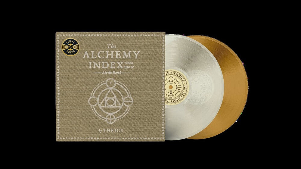 the album cover for Thrice - The Alchemy Index, Vols. III & IV [Milky Clear & Translucent Tan]