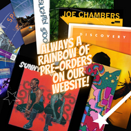 Rainbow of album pre-order covers collage, vinyl & CDs at Curious Collections Record Store College Station