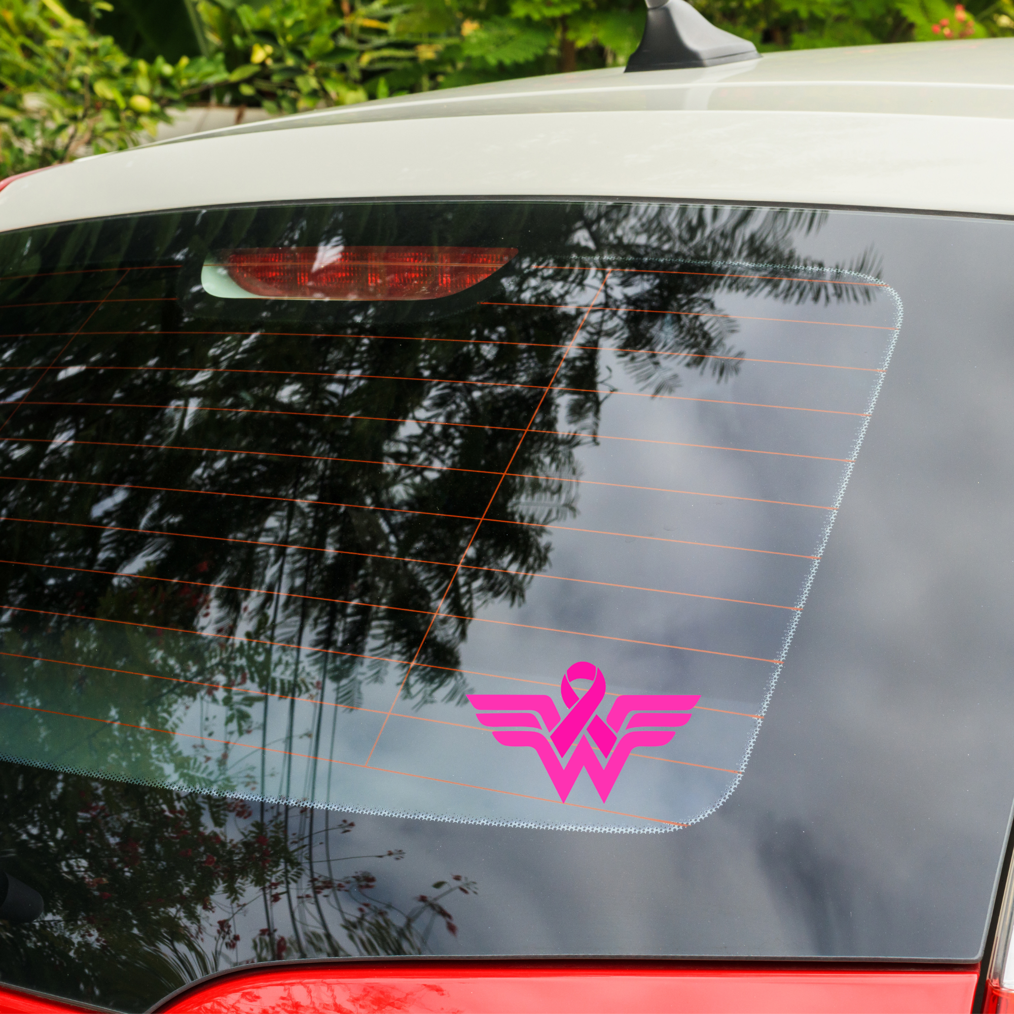 Wonder Woman Pink Breast Cancer Awareness Ribbon Sticker Car
