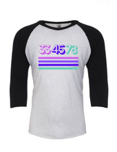 Curious Collections Pop Colors "33 45 78 Record" Soft Tri-Blend Baseball Tee (Black and Heather White)