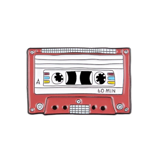 Red & White Music Tape Pin