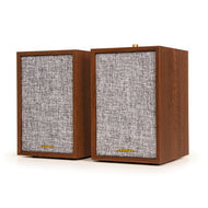S200A-WA-BNET speakers with wood finish and gray fabric grille - Vinyl & CDs at Curious Collections Record Store College Station